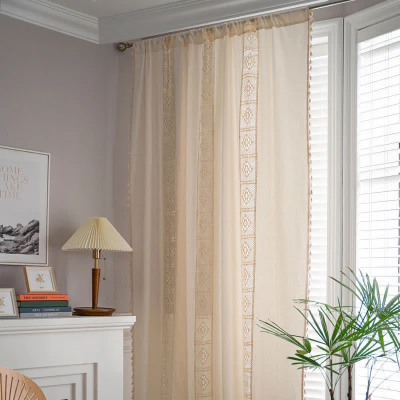 Ownkoti Beige Splicing Hollow-Out Lichtfiltervorhang