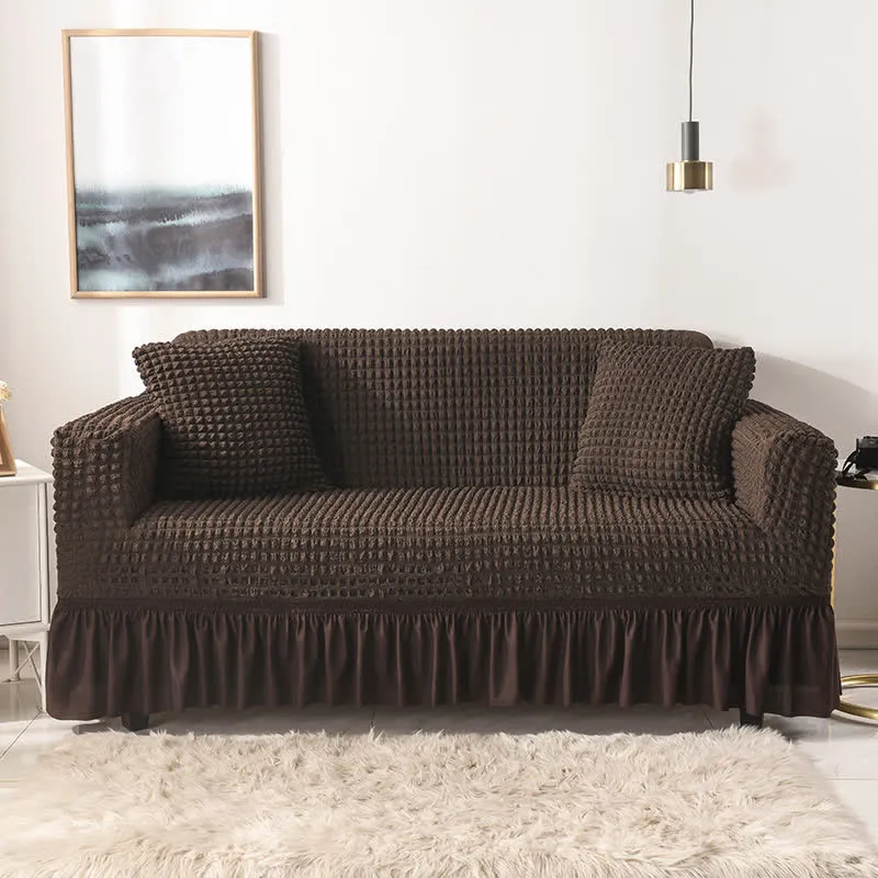 Elastischer Sofabezug mit Rüschen im schlichten Stil