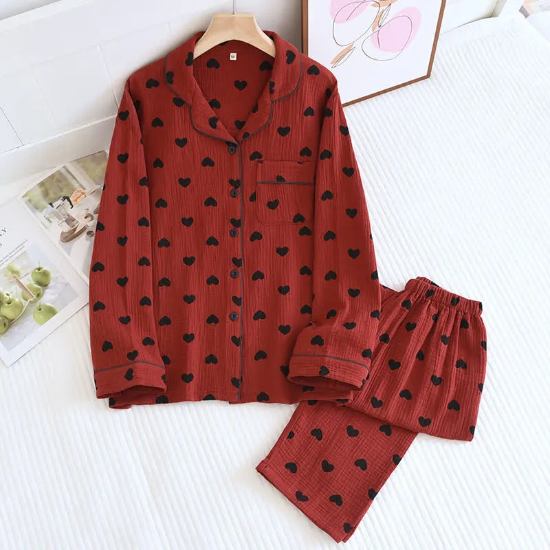 Loungewear-Set aus Baumwolle mit Jacquard-Herzrevers