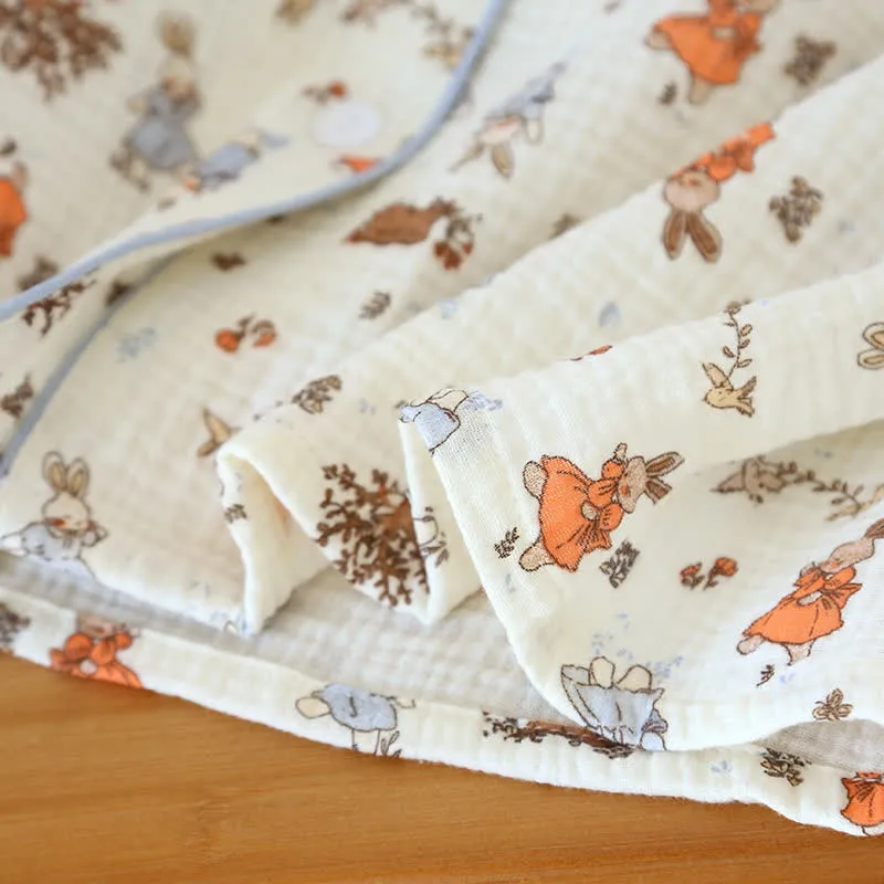 Kurzärmliges Loungewear-Set aus Baumwollgaze mit Kaninchen-Print