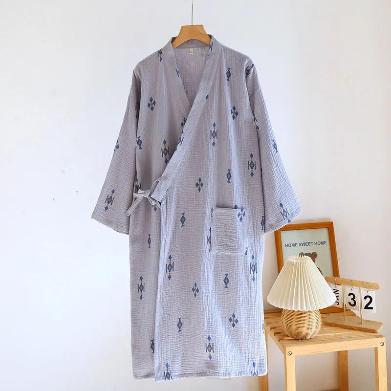 Bademantel-Pyjama aus Baumwollgaze mit geometrischem Muster
