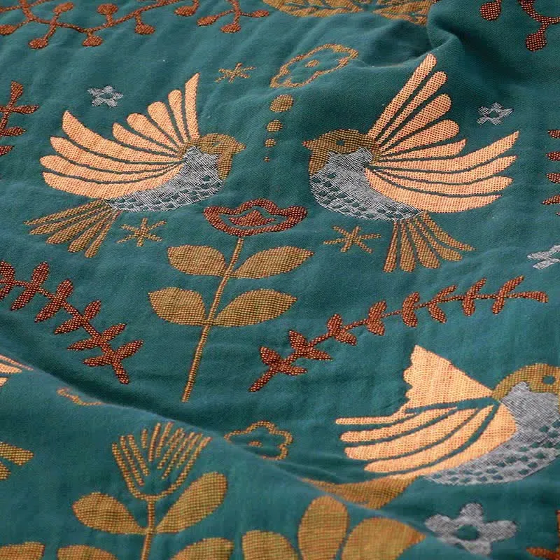 Ownkoti Boho Atmungsaktive Wendedecke mit Blumen und Vögeln
