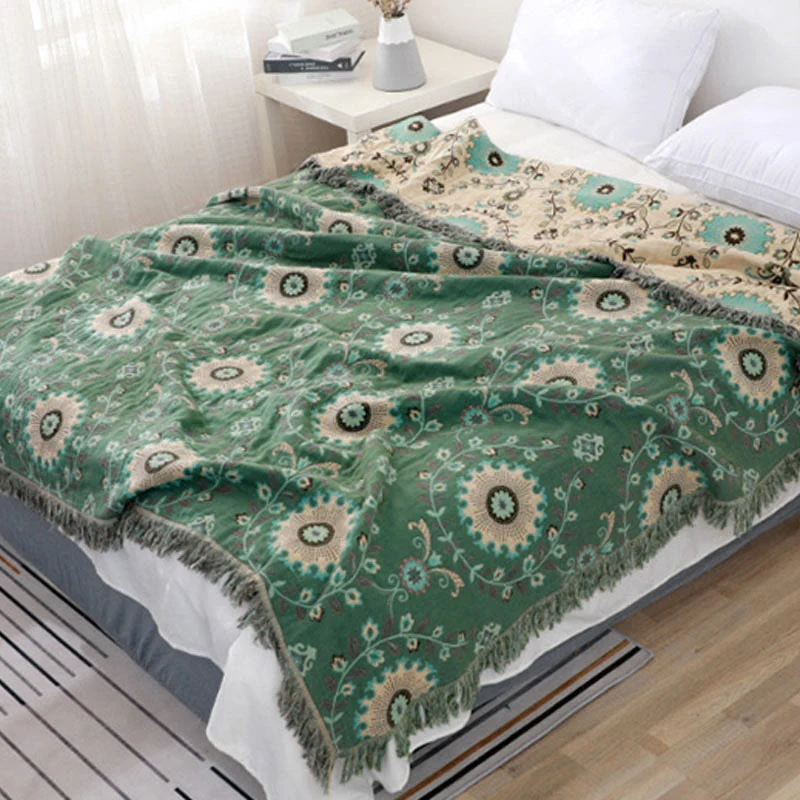 Ownkoti Retro-Steppdecke aus Baumwollgaze mit wendbarer Quaste