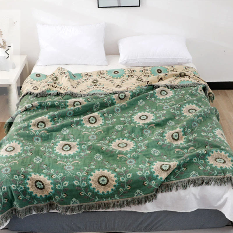 Ownkoti Retro-Steppdecke aus Baumwollgaze mit wendbarer Quaste