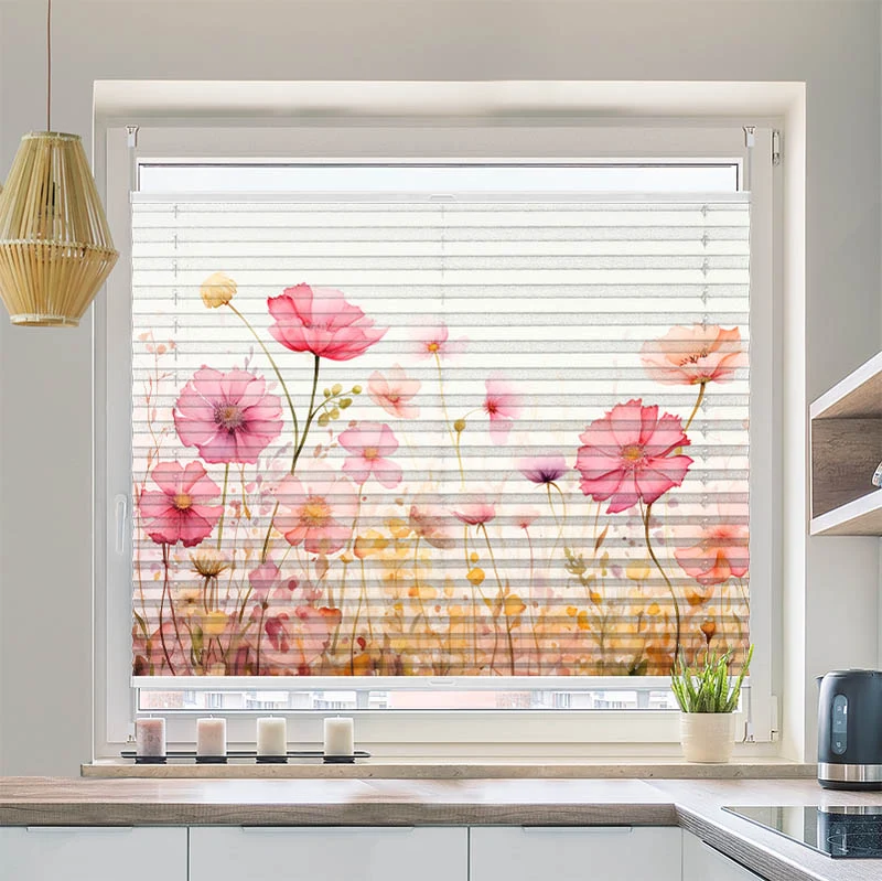 Wabenplissee Motiv "Aquarell Rosen und Mohn"