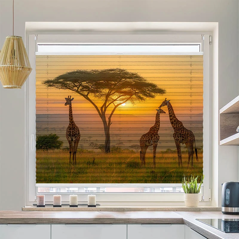 Wabenplissee Motiv "Afrika Giraffen Savanne"
