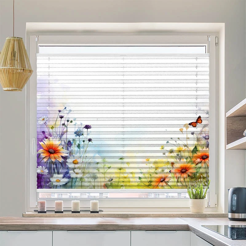 Wabenplissee Motiv "Wildblumen mit Schmetterling"