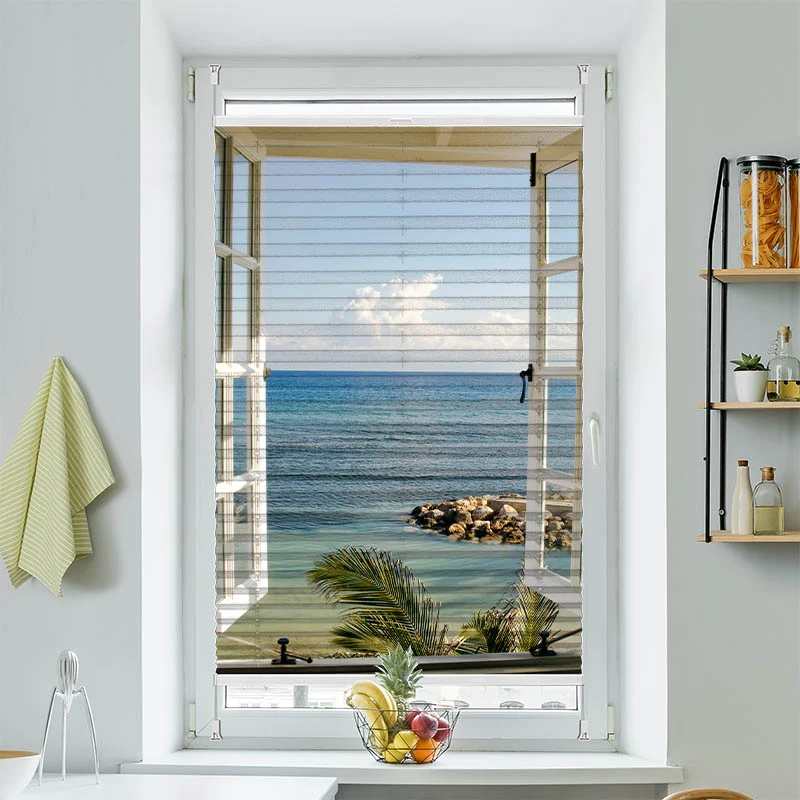 Wabenplissee Motiv "Fenster Meerblick"