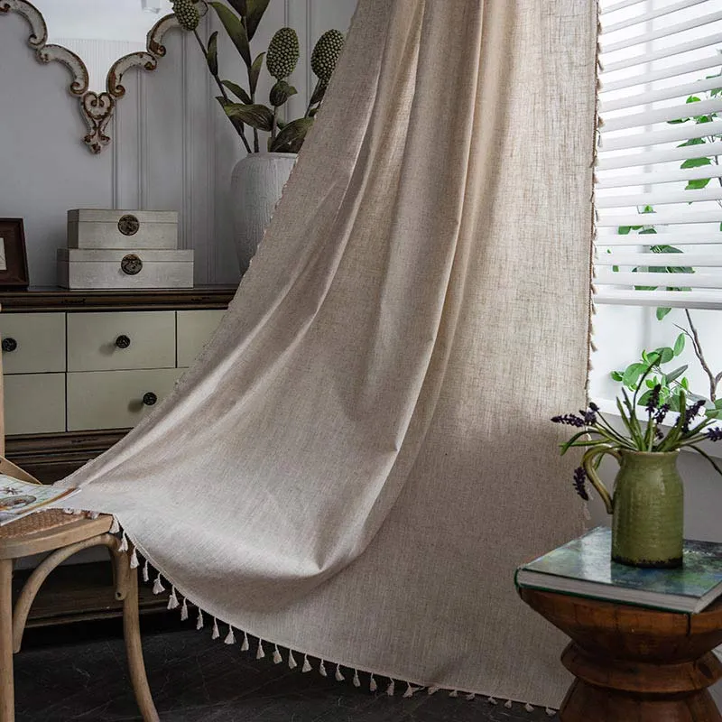 Boho Quaste Beige Lichtfiltervorhang