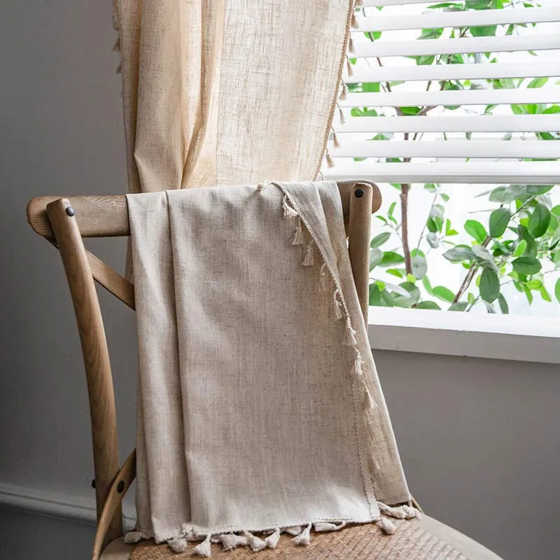 Boho Quaste Beige Lichtfiltervorhang