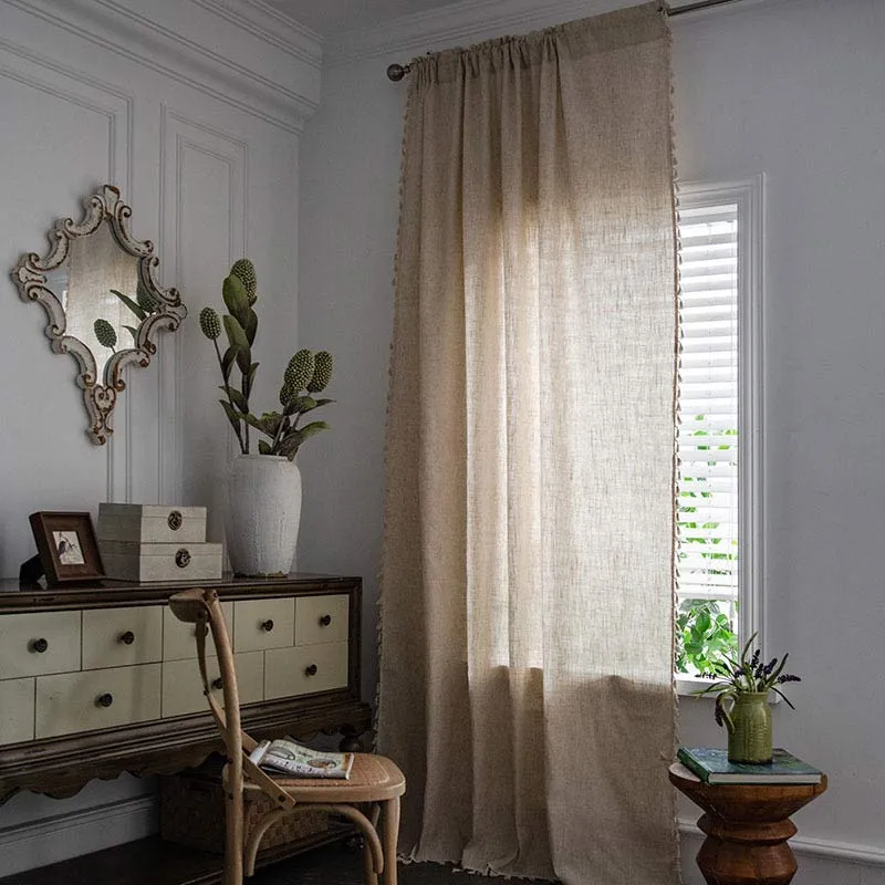 Boho Quaste Beige Lichtfiltervorhang