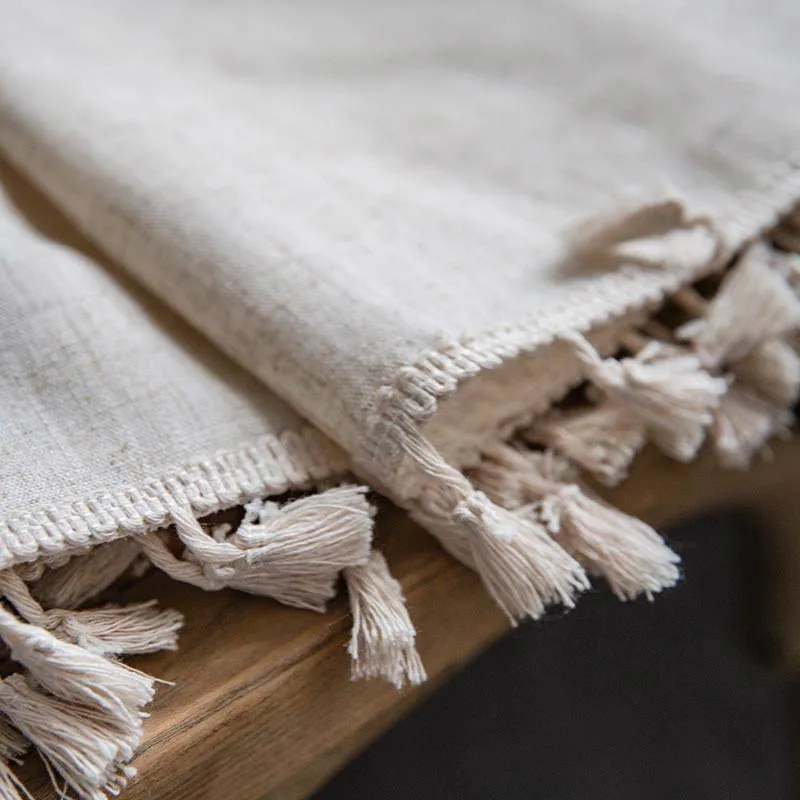 Boho Quaste Beige Lichtfiltervorhang
