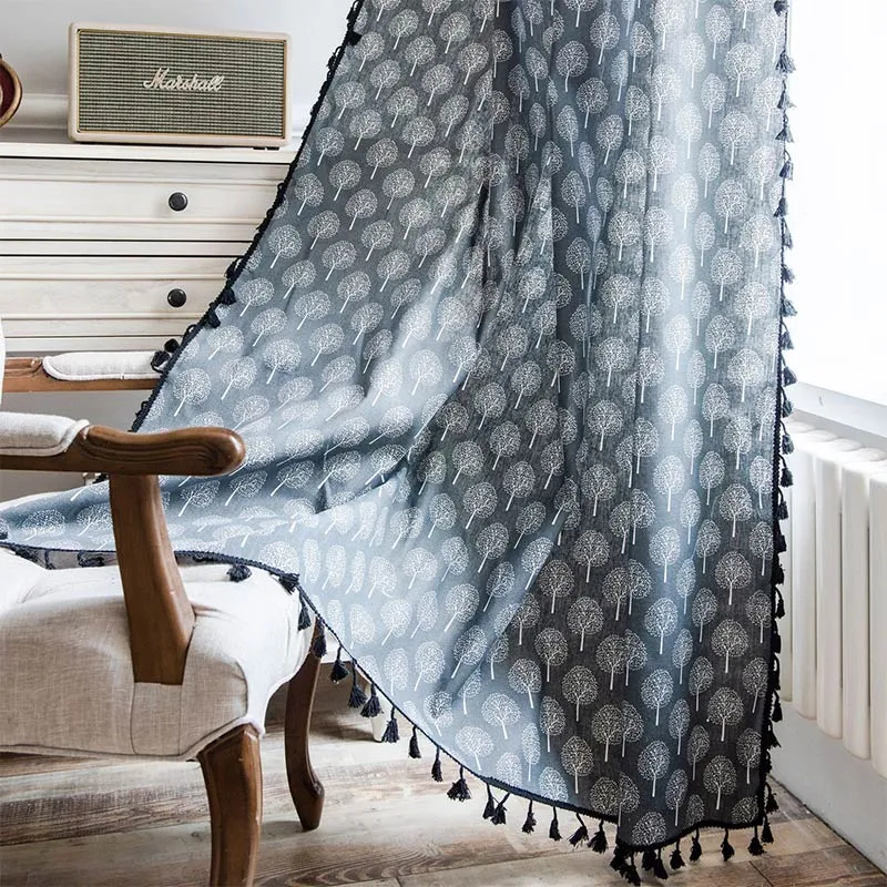 Vorhang aus Baumwollleinen im Landhausstil mit Baummotiv