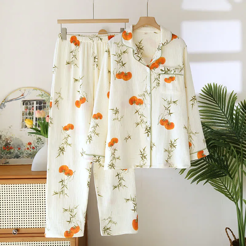 Ländliches Loungewear-Set aus Baumwollgaze in Persimmon