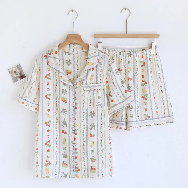 Kurzarm-Loungewear-Set aus Baumwolle mit Cartoon-Kaninchen