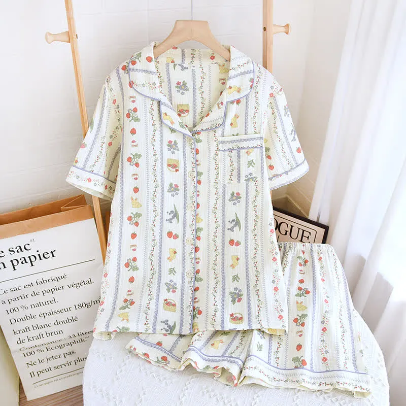 Kurzarm-Loungewear-Set aus Baumwolle mit Cartoon-Kaninchen