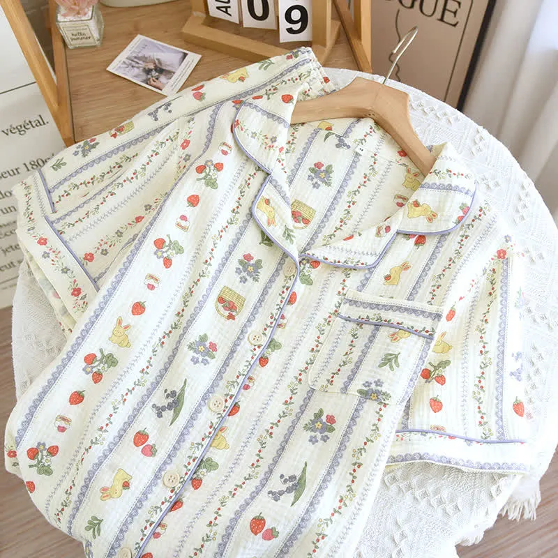 Kurzarm-Loungewear-Set aus Baumwolle mit Cartoon-Kaninchen