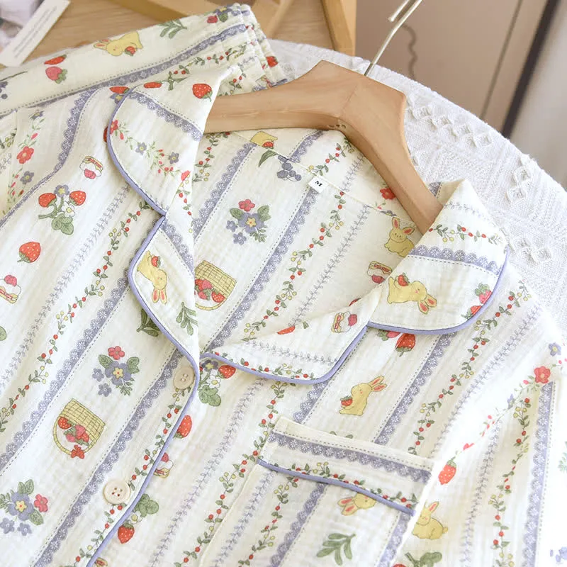 Kurzarm-Loungewear-Set aus Baumwolle mit Cartoon-Kaninchen