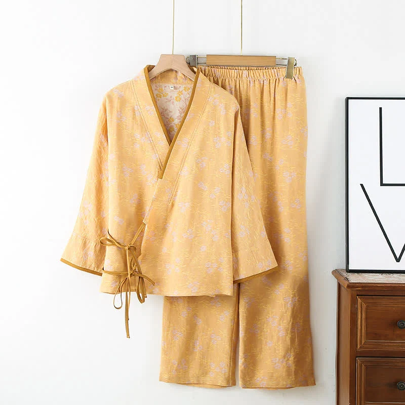 Loungewear-Set aus Vintage-Baumwollgaze mit lockerer Krawatte