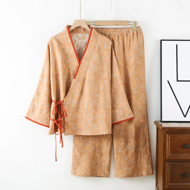 Loungewear-Set aus Vintage-Baumwollgaze mit lockerer Krawatte