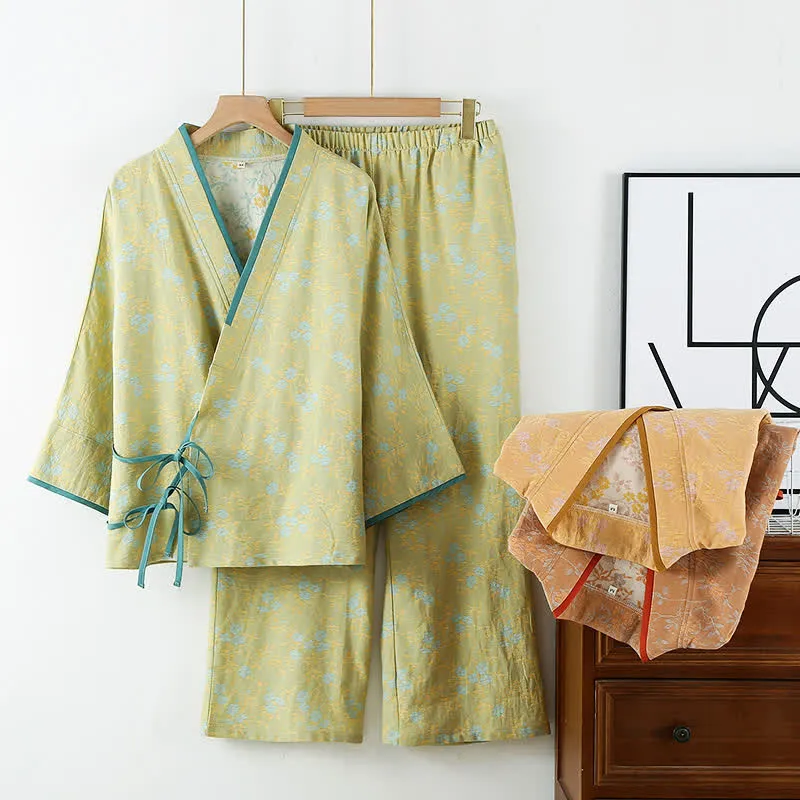 Loungewear-Set aus Vintage-Baumwollgaze mit lockerer Krawatte