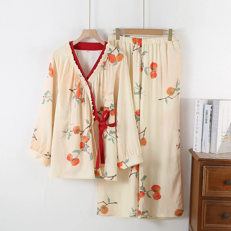 Bambusfaser-Garten-Persimmon-Pyjama-Set
