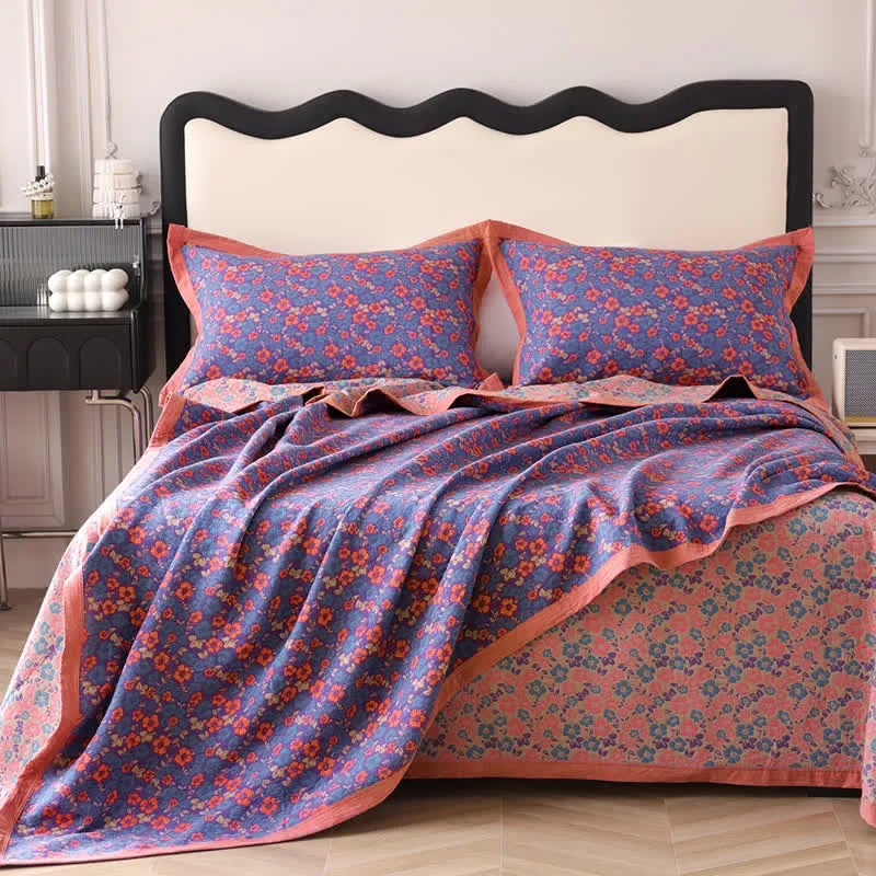 Wendesteppdecke aus Baumwollgaze mit Blumenmuster und Jacquardmuster