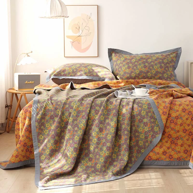 Wendesteppdecke aus Baumwollgaze mit Blumenmuster und Jacquardmuster