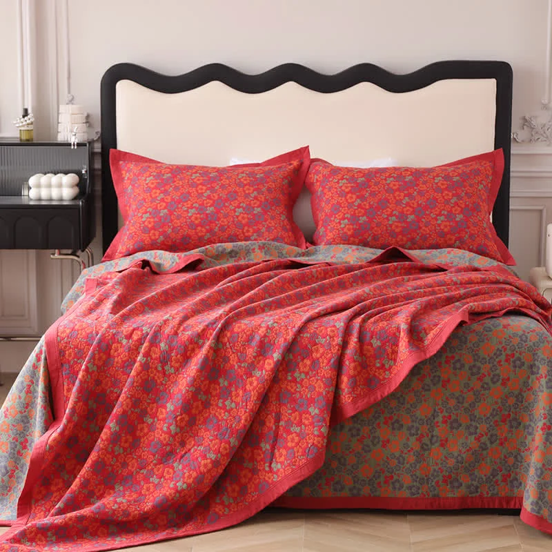 Wendesteppdecke aus Baumwollgaze mit Blumenmuster und Jacquardmuster