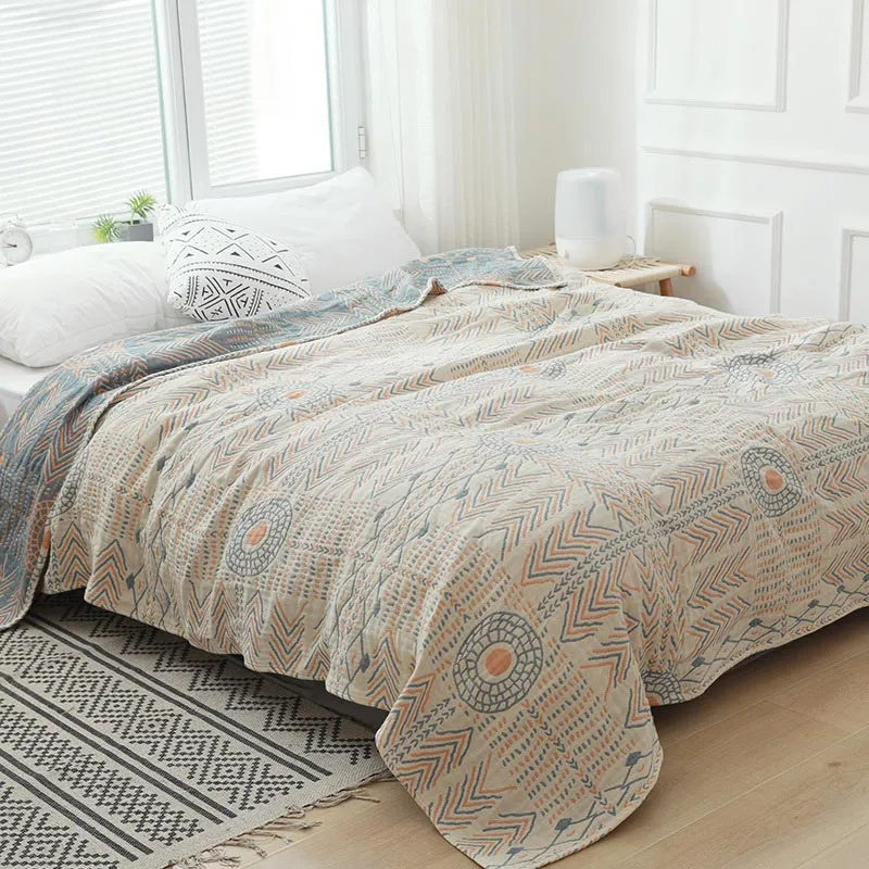Ownkoti Boho gestreiftes Baumwoll-Stepptuch, wendbar, Sofatuch