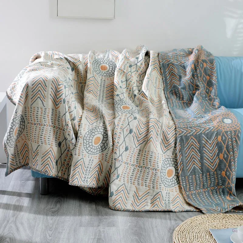 Ownkoti Boho gestreiftes Baumwoll-Stepptuch, wendbar, Sofatuch