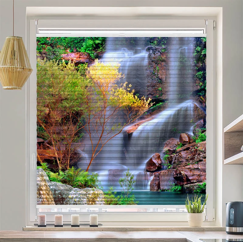 Wabenplissee Motiv "Wasserfall im Wald"