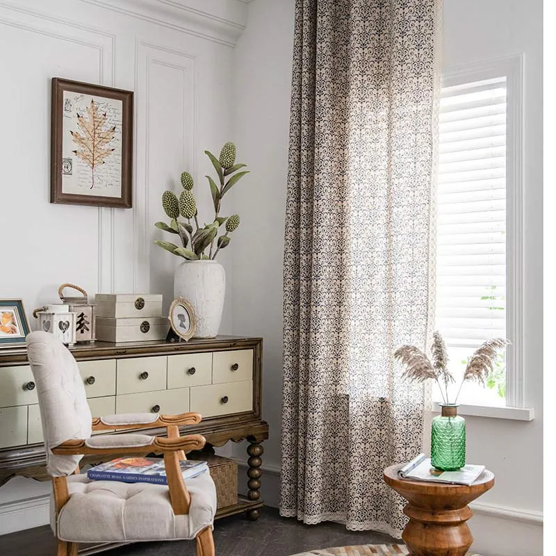Ownkoti Boho-Vorhang mit blauem Muster, halbverdunkelnd