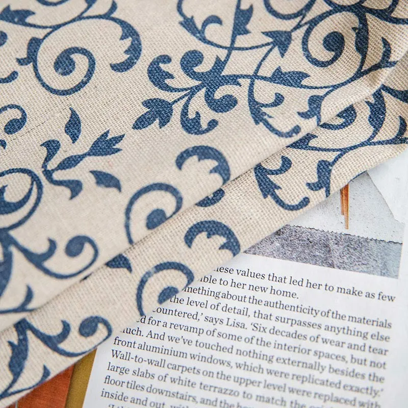 Ownkoti Boho-Vorhang mit blauem Muster, halbverdunkelnd