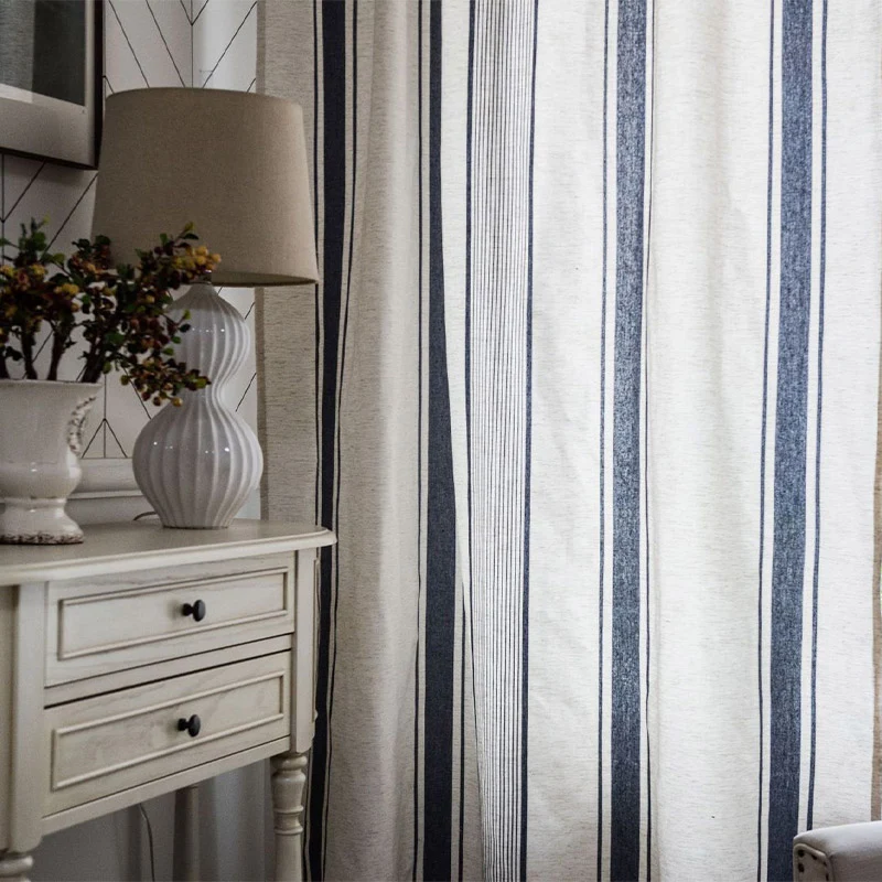 Ownkoti – Halbverdunkelnde Vorhänge, gestreift, Marineblau und Beige