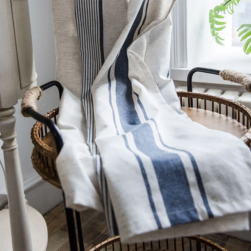 Ownkoti – Halbverdunkelnde Vorhänge, gestreift, Marineblau und Beige