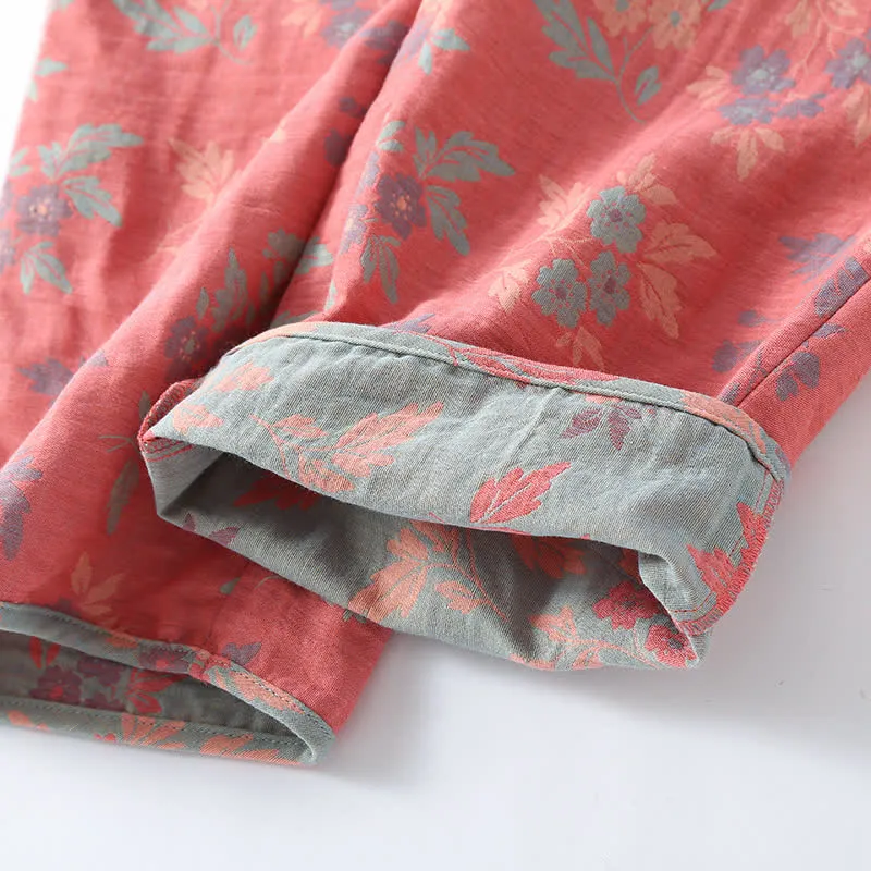 Garngefärbtes Jacquard-Pyjama-Set mit rundem Ausschnitt