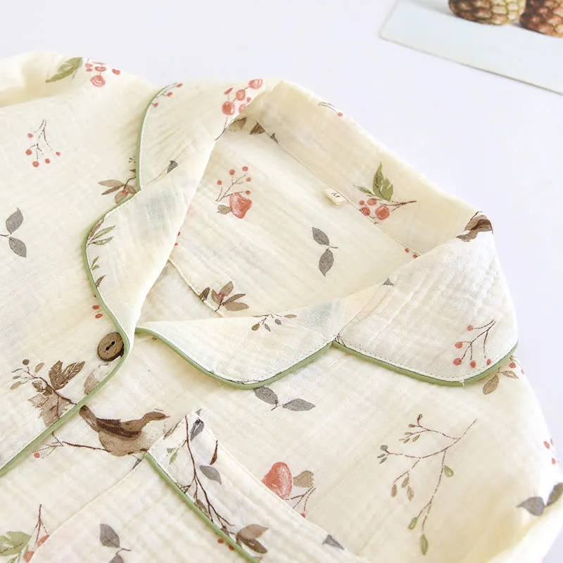 Ländliches Pyjama-Set aus Baumwollgaze-Jacquard