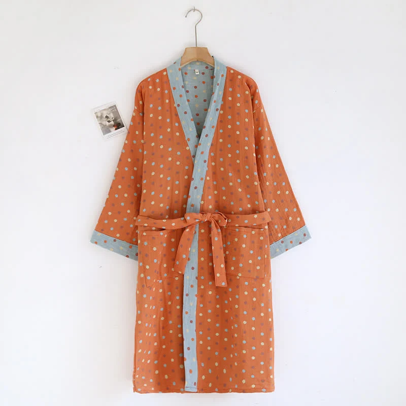 Kimono-Bademantel aus Baumwollgaze mit bunten Punkten