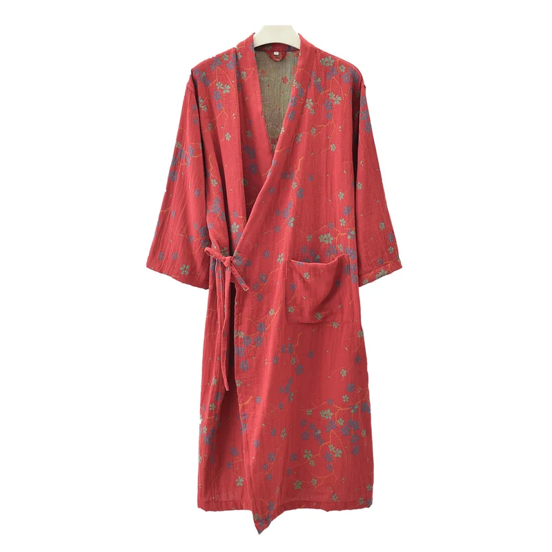 Leichter Bademantel aus Jacquard-Gaze und Baumwolle mit Blumenmuster