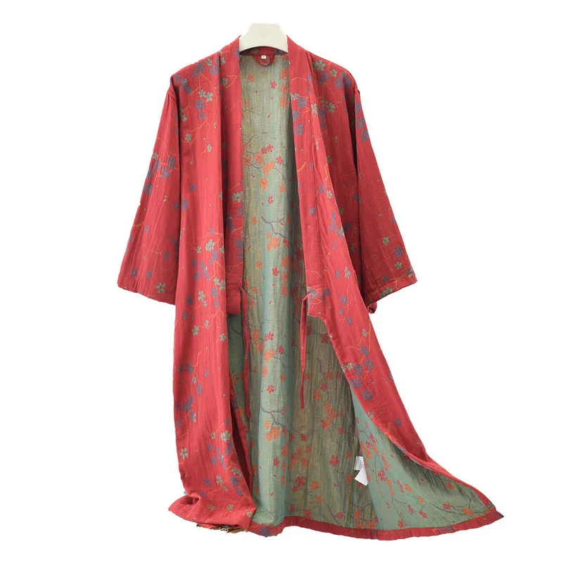 Leichter Bademantel aus Jacquard-Gaze und Baumwolle mit Blumenmuster