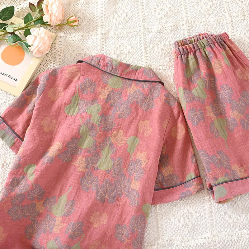 Pyjama-Set aus Jacquard-Baumwollgaze mit Kürbismotiv