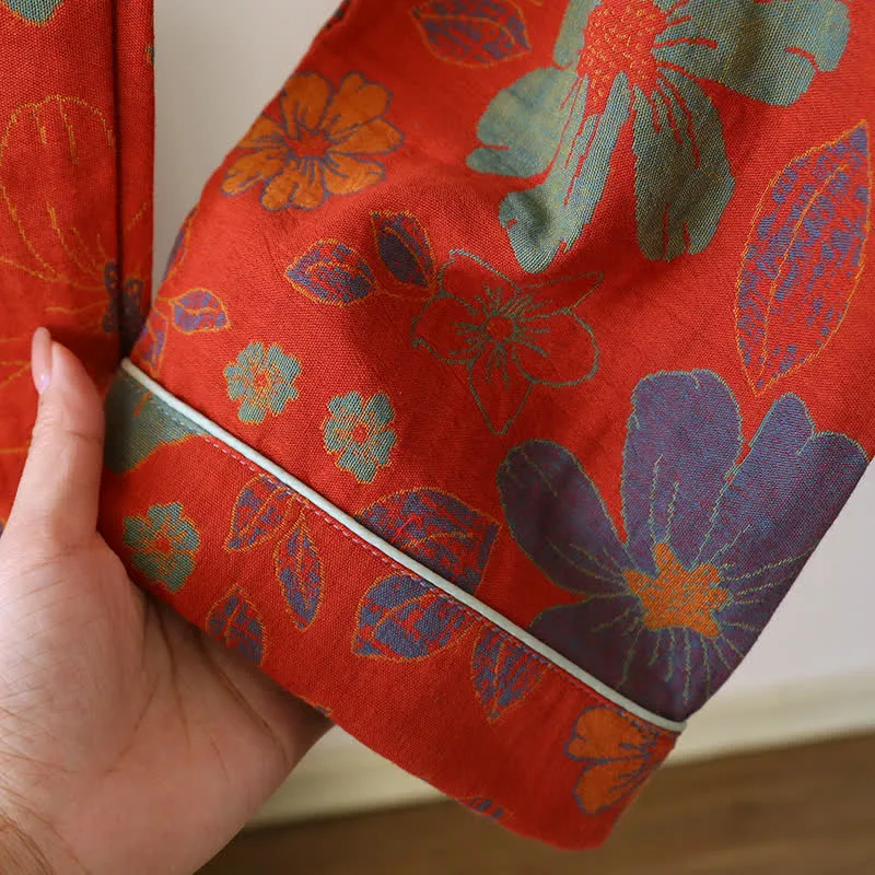 Kurzarm-Pyjama-Set aus Baumwolle mit Jacquard-Blumenmuster