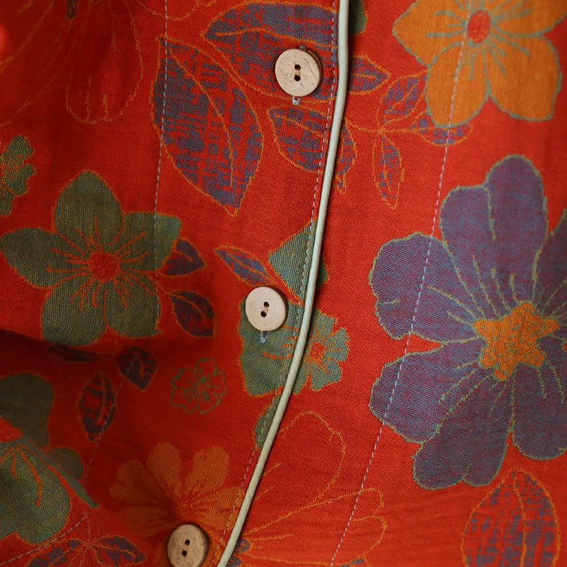 Kurzarm-Pyjama-Set aus Baumwolle mit Jacquard-Blumenmuster