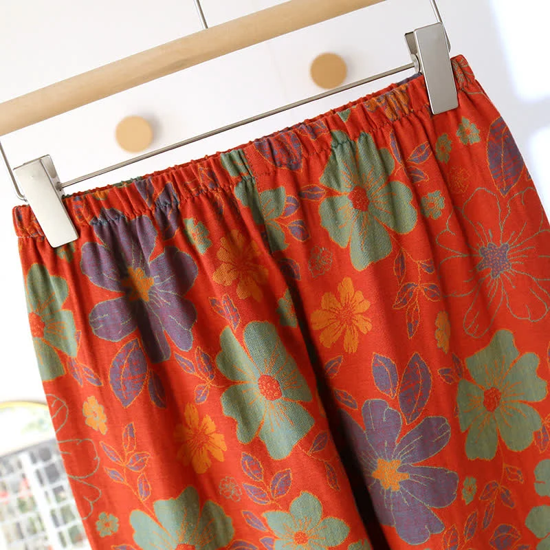 Kurzarm-Pyjama-Set aus Baumwolle mit Jacquard-Blumenmuster