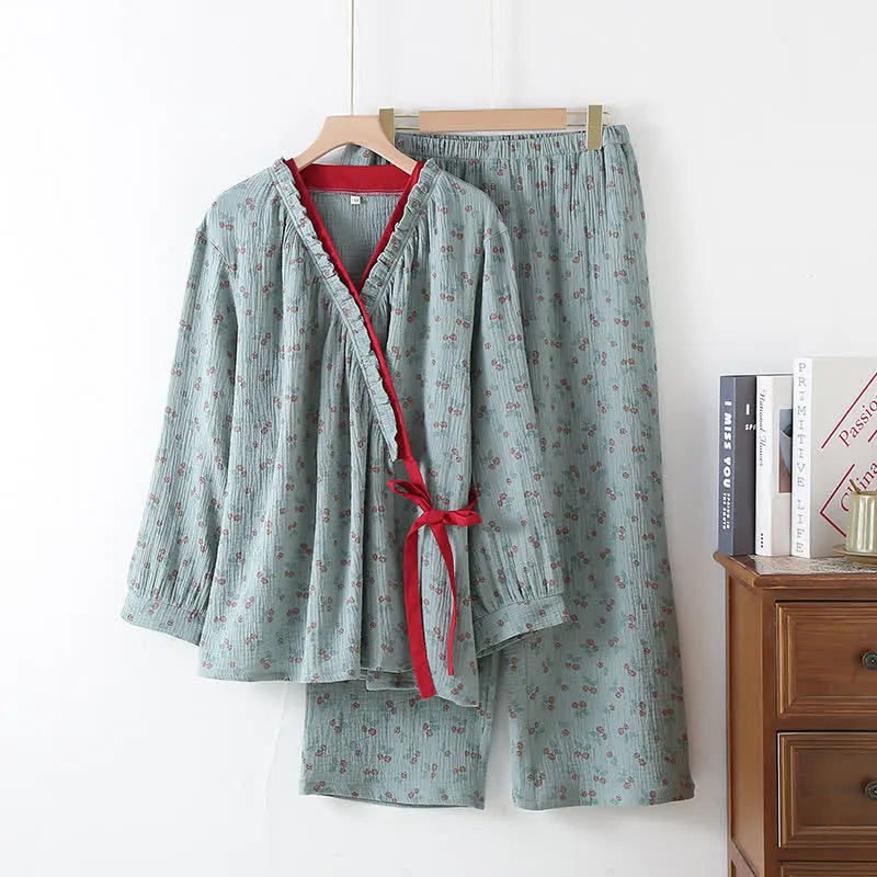 Kimono Rural Rose Pyjama-Set aus Baumwollgaze