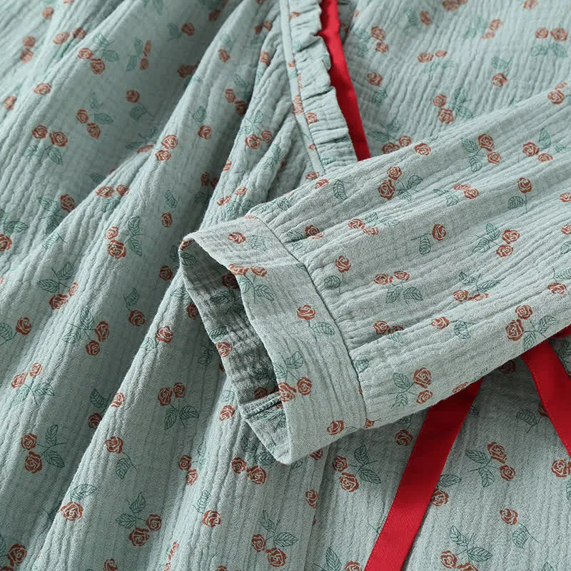 Kimono Rural Rose Pyjama-Set aus Baumwollgaze