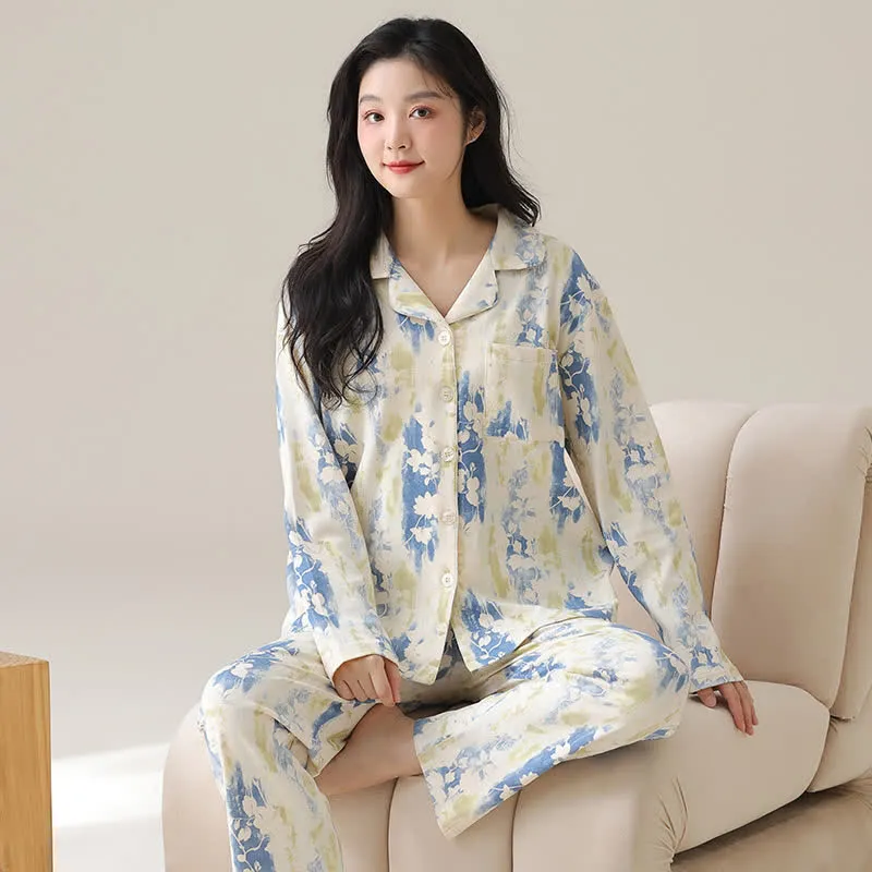 Erfrischendes Pyjama-Set aus reiner Baumwolle mit Blumenmuster