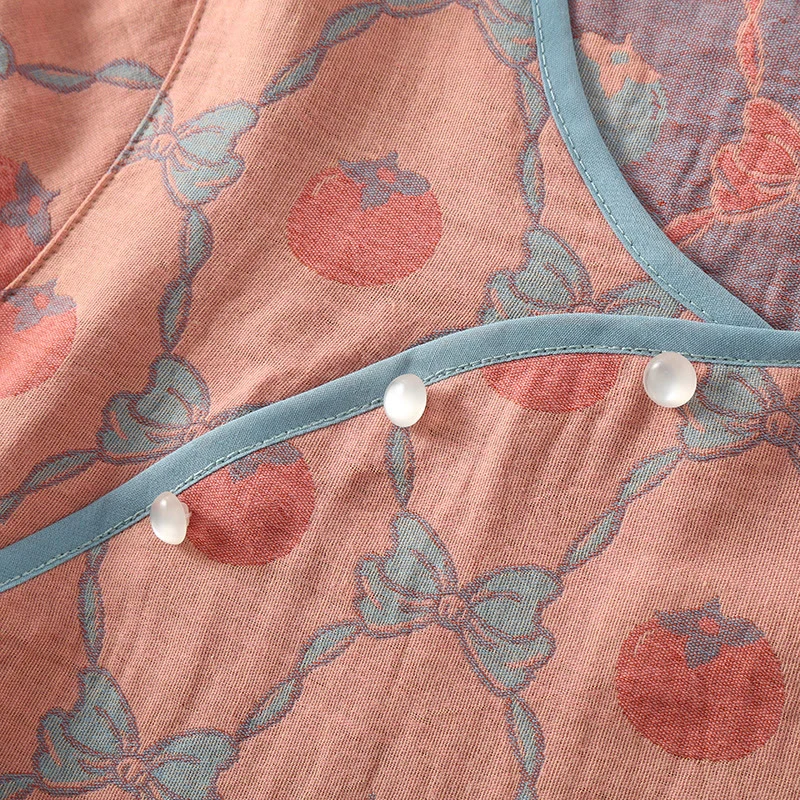 Garngefärbtes Jacquard-Pyjama-Set aus persimmonfarbener Baumwolle
