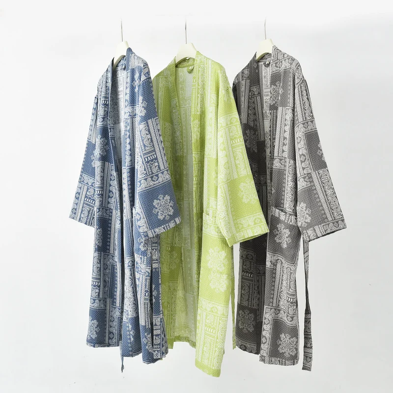 Jacquard Vintage Kimono Baumwollgaze Bademantel